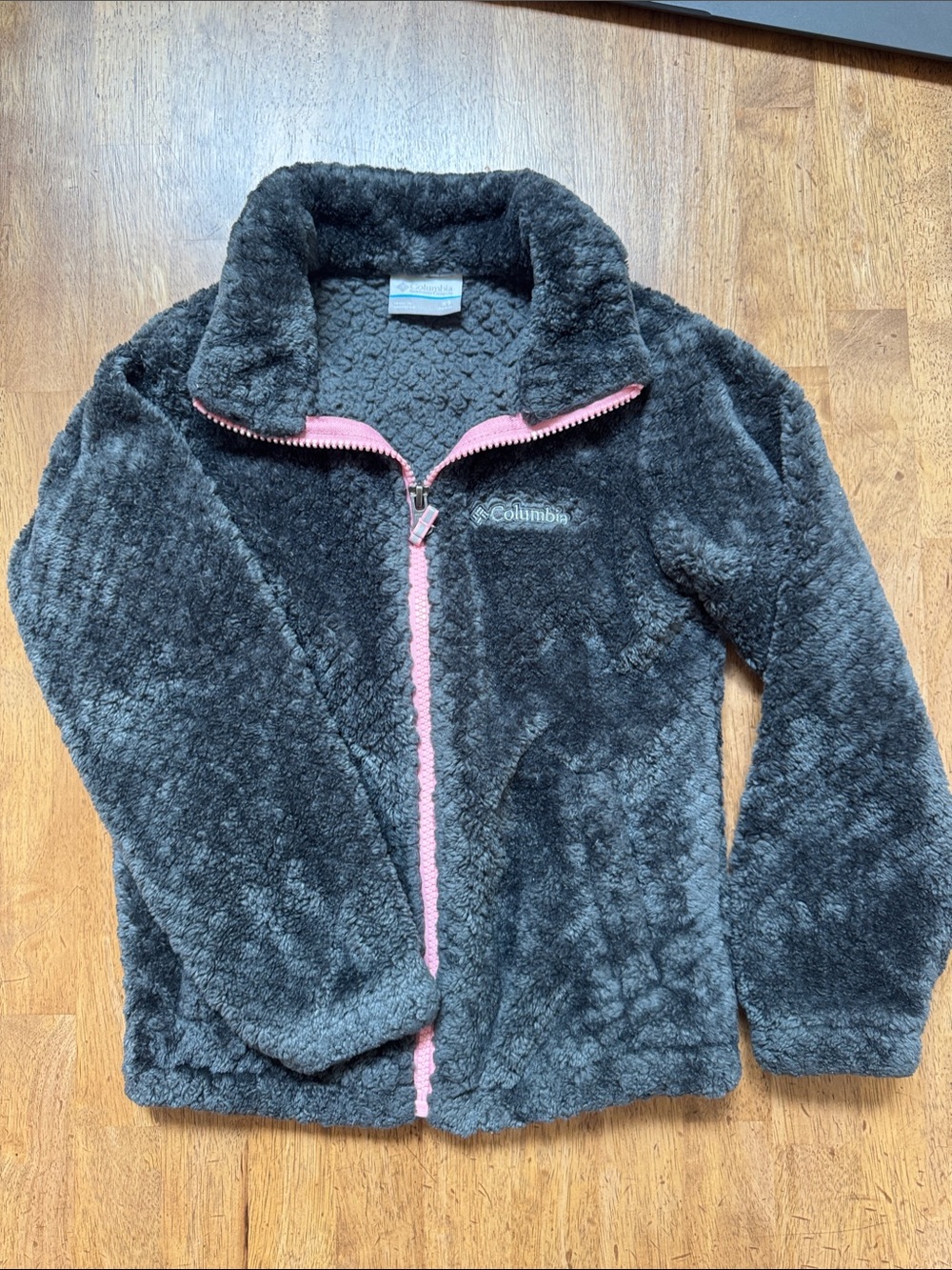 Columbia Gray Plush Kids Jacket with Pink Zipper
